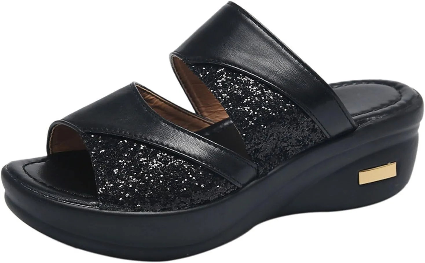 Sandals for Women 2025 Wide Width Two Bands Wedge Slippers Soft Cushion Comfortable Walking Slip on Women Shoes