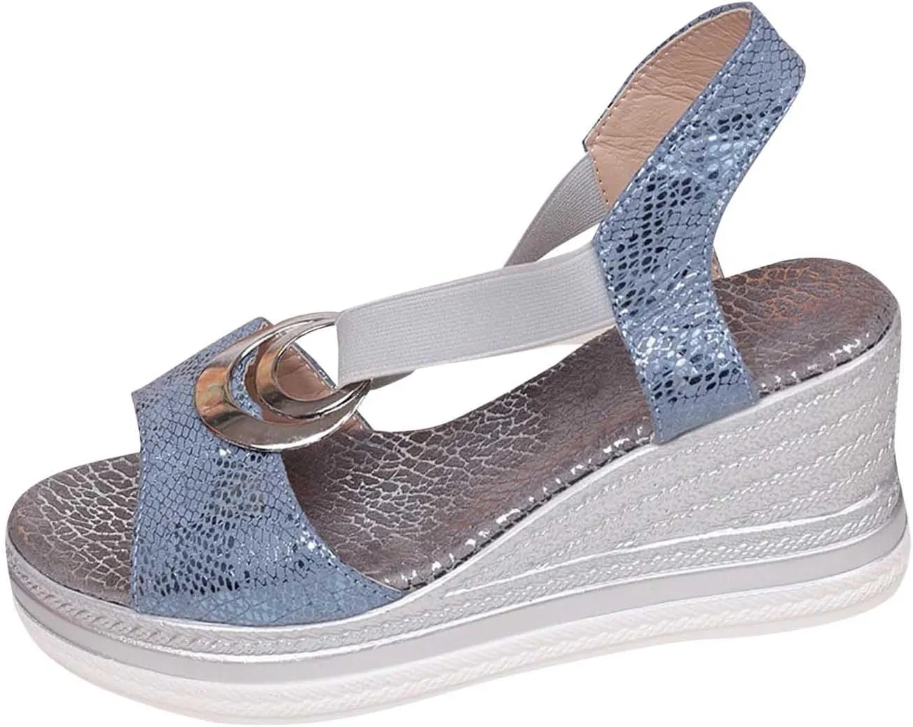 Sandals for Women Wedge Ankle Stretch Strap Open Toe Sandals Dressy Comfortable High Heeled Shoes