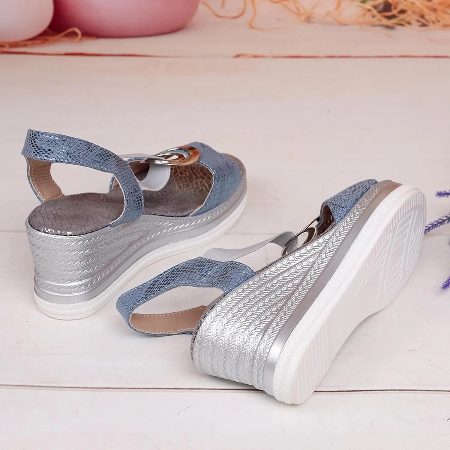 Sandals for Women Wedge Ankle Stretch Strap Open Toe Sandals Dressy Comfortable High Heeled Shoes
