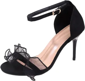 Sandals Strappy Heels Ankle Strap Lace Up Heels Lace Slim Heel Open Toe Cover Heel Suede Sandals