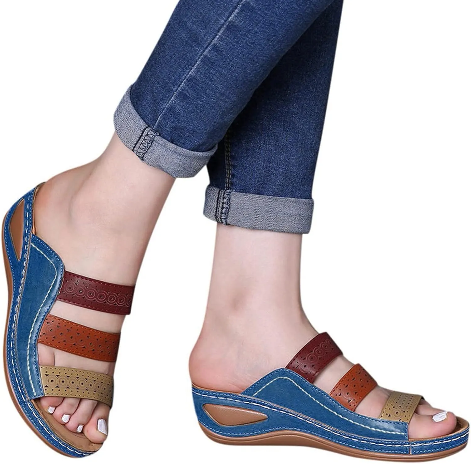 Sandals Women Thick Sole Soft Cushion Arch Support Breathable Leather Sandals Summer Home Outdoor Womens Sandals