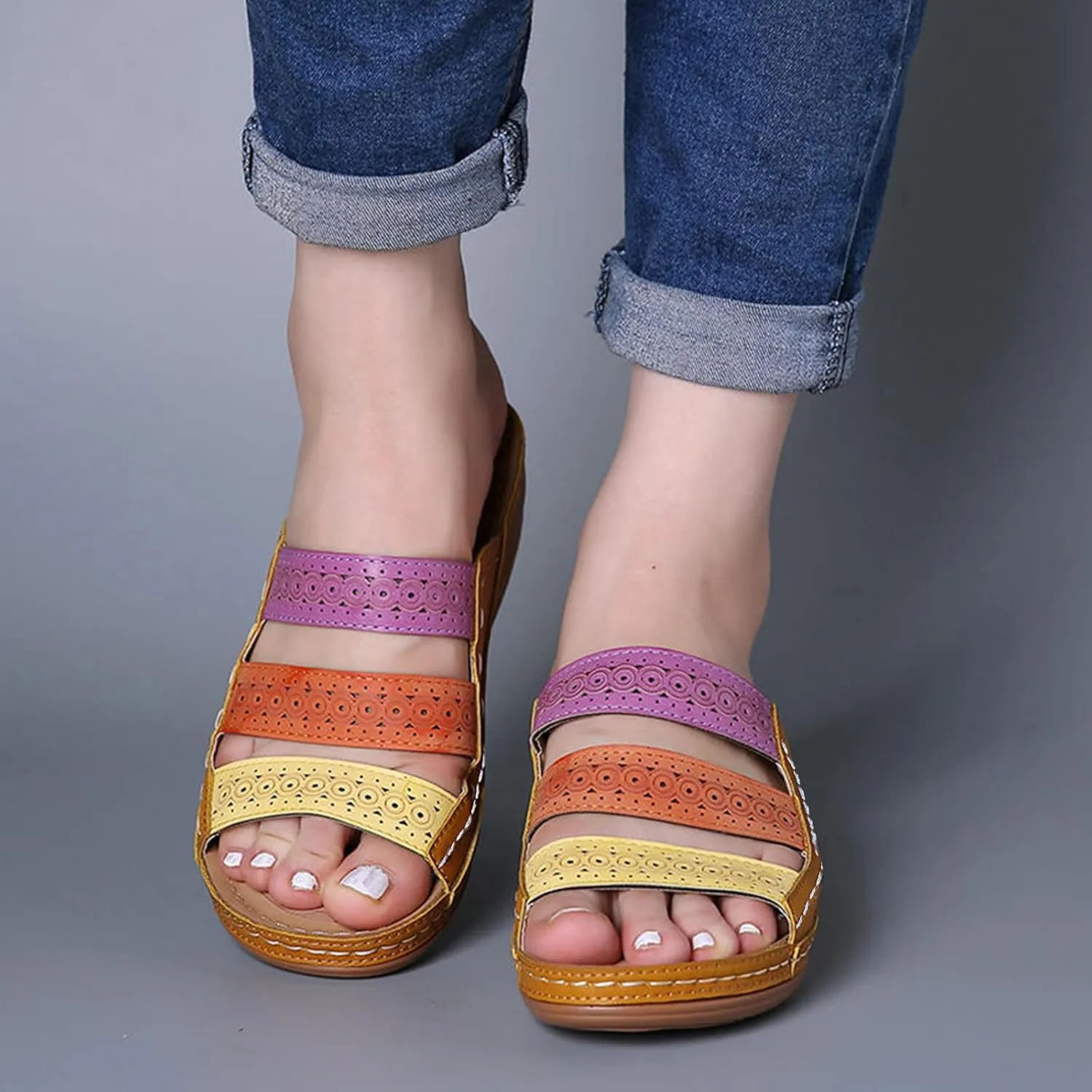 Sandals Women Thick Sole Soft Cushion Arch Support Breathable Leather Sandals Summer Home Outdoor Womens Sandals