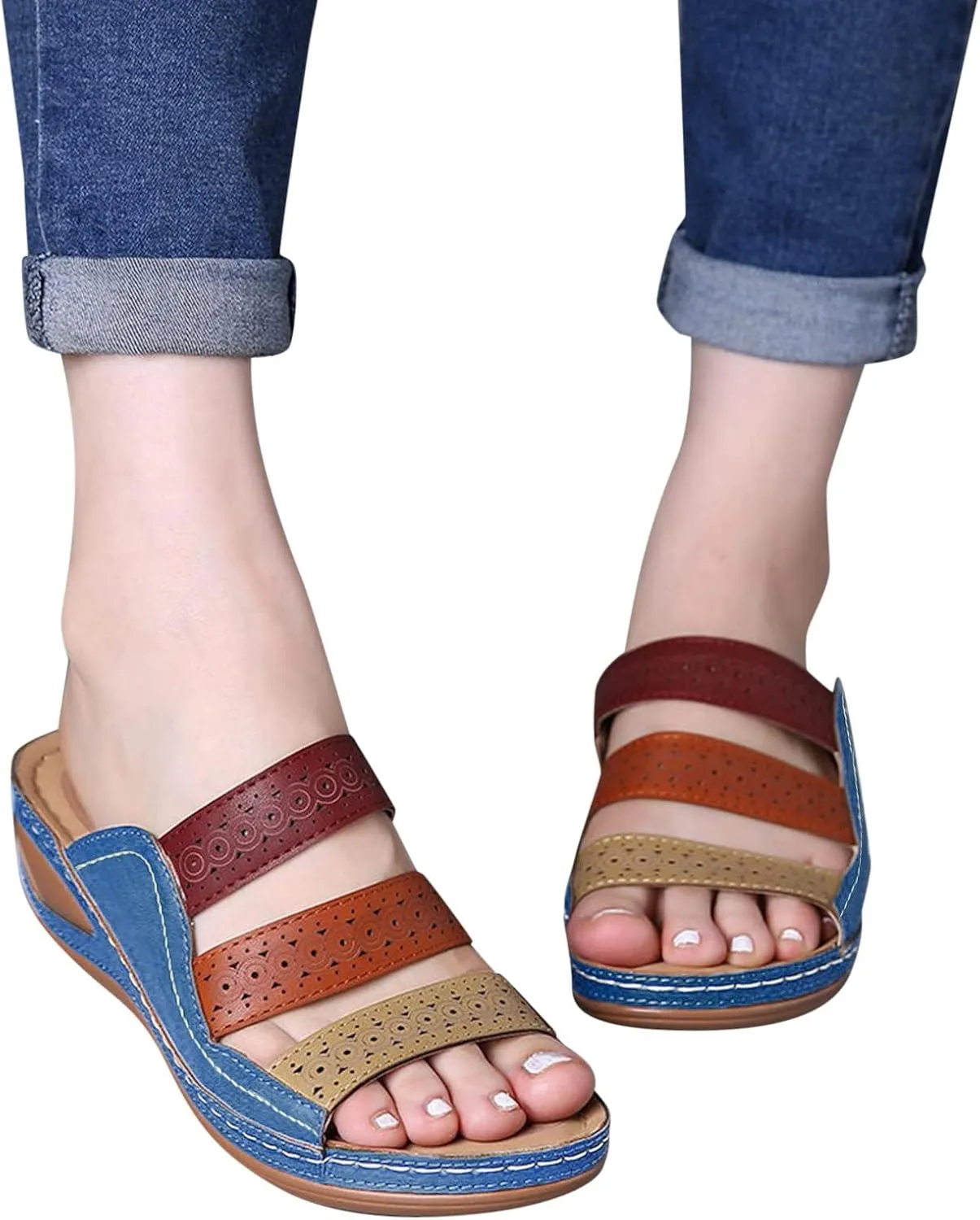 Sandals Women Thick Sole Soft Cushion Arch Support Breathable Leather Sandals Summer Home Outdoor Womens Sandals