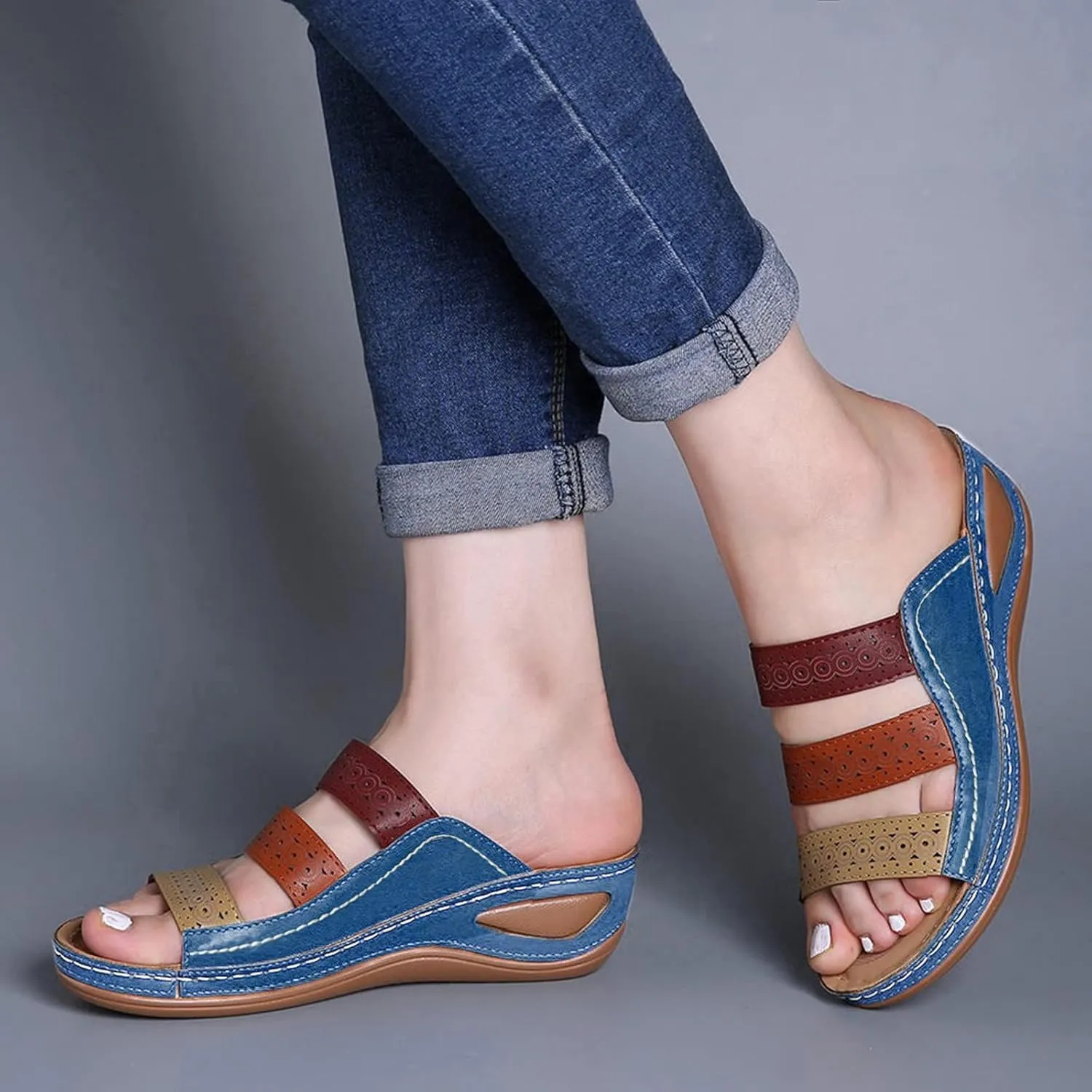 Sandals Women Thick Sole Soft Cushion Arch Support Breathable Leather Sandals Summer Home Outdoor Womens Sandals