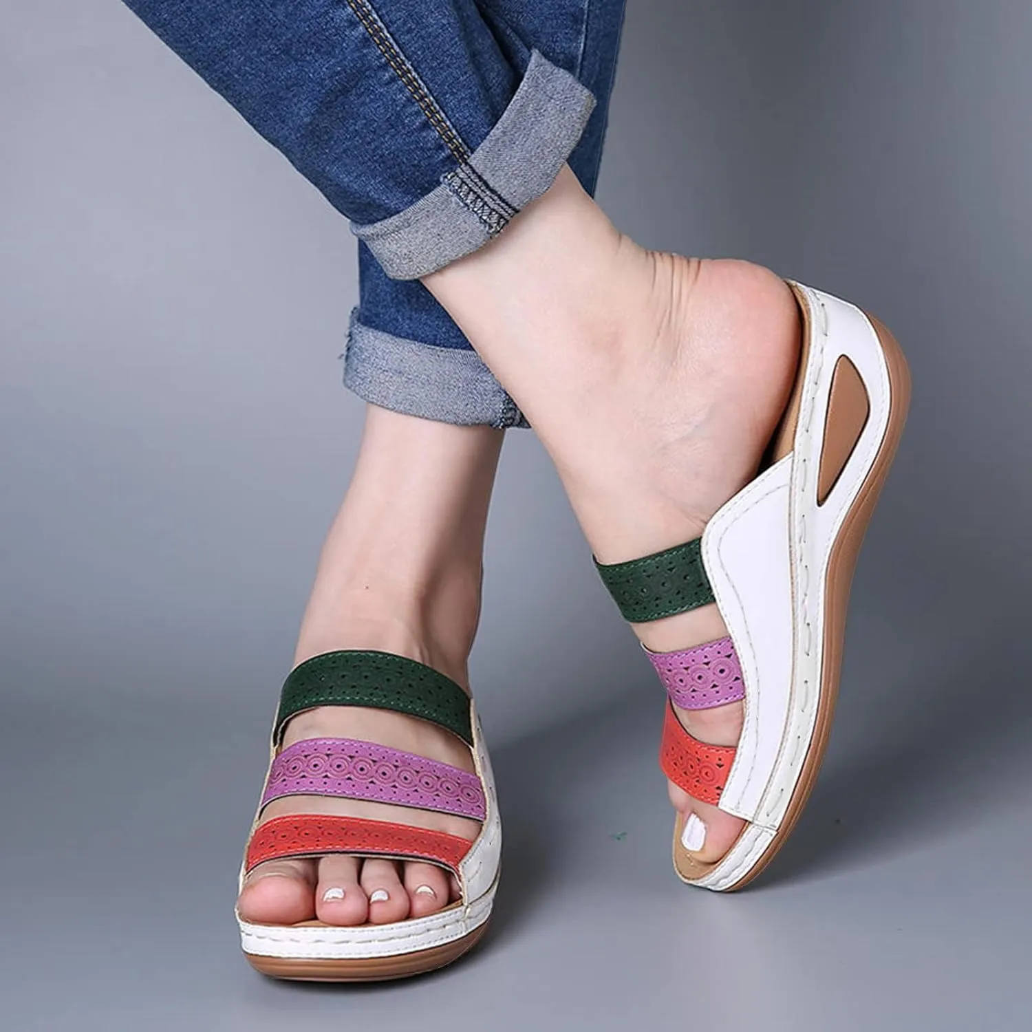 Sandals Women Thick Sole Soft Cushion Arch Support Breathable Leather Sandals Summer Home Outdoor Womens Sandals