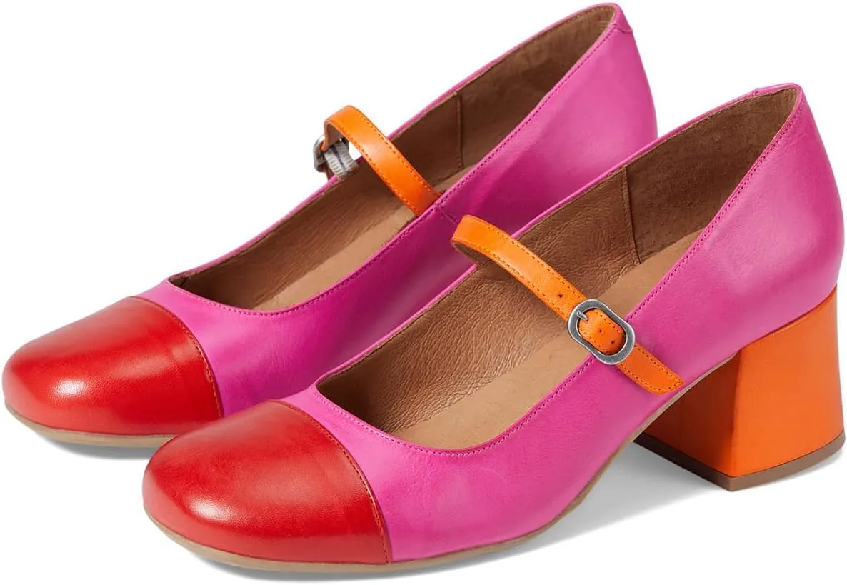 SHODENSE Women Rainbow Pumps Low Chunky Heel Mary Jane Shoes Square Cap Toe Ankle Strap Dress Pumps Two-Toned Mid Block Heel Mary Janes Lolita Shoes Multicolor Patchwork Office Wedding Party 4-11 M US