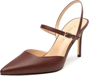 Slingback Pumps for Women, Pointed Toe Stiletto High Heels Ankle Strap Buckle Heeled Sandals Party Dress Shoes 3.35 Inch