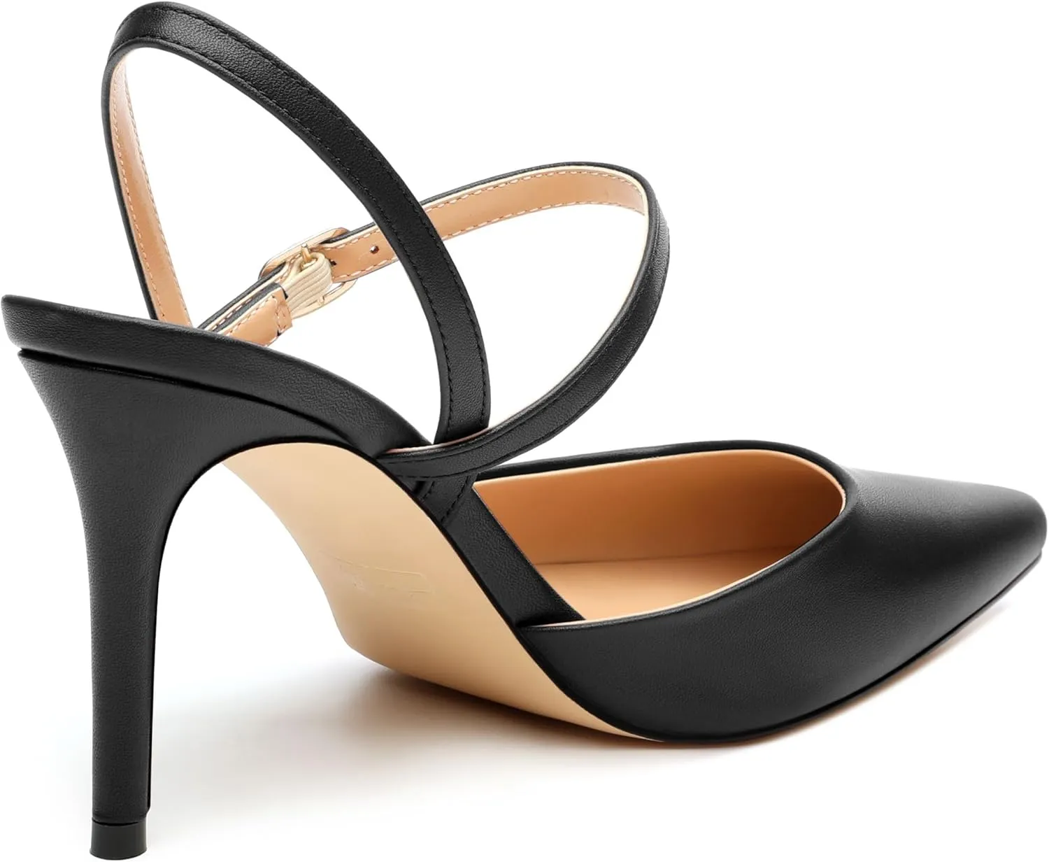 Slingback Pumps for Women, Pointed Toe Stiletto High Heels Ankle Strap Buckle Heeled Sandals Party Dress Shoes 3.35 Inch