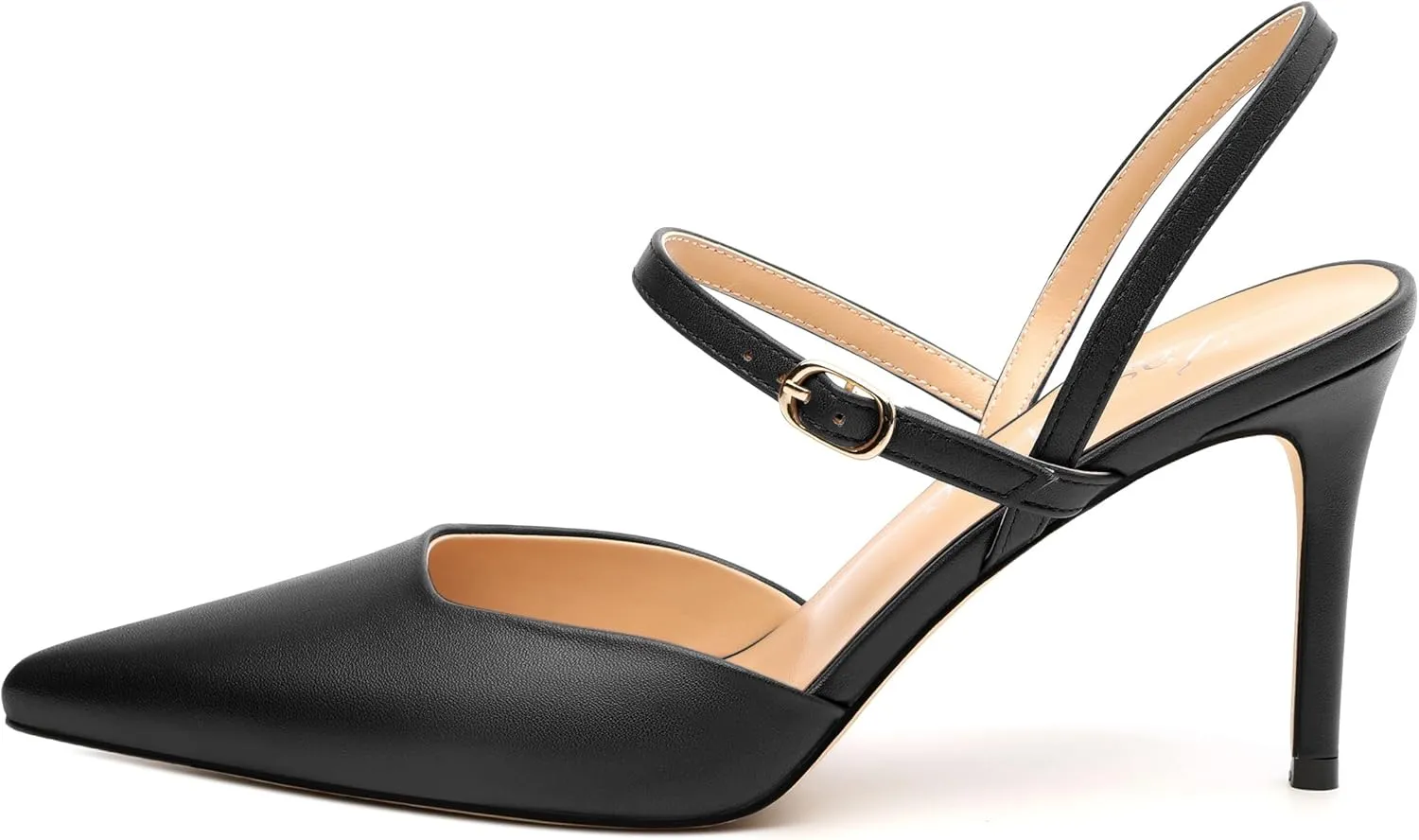 Slingback Pumps for Women, Pointed Toe Stiletto High Heels Ankle Strap Buckle Heeled Sandals Party Dress Shoes 3.35 Inch
