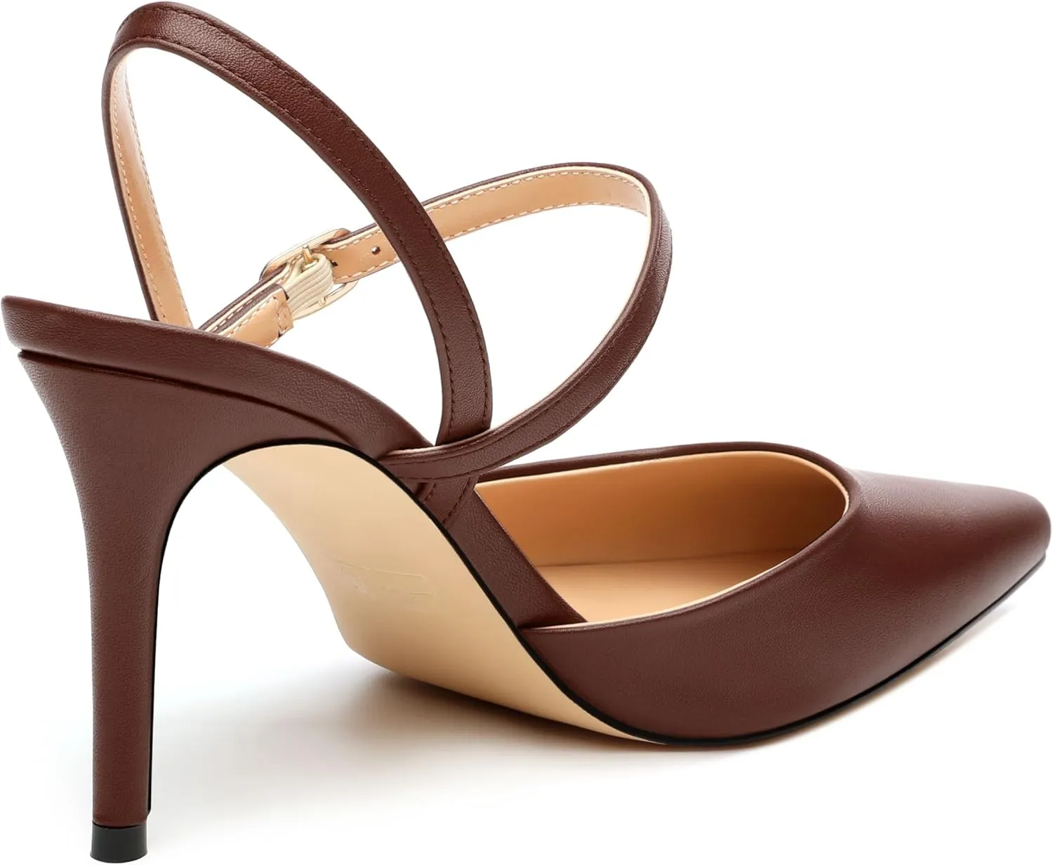 Slingback Pumps for Women, Pointed Toe Stiletto High Heels Ankle Strap Buckle Heeled Sandals Party Dress Shoes 3.35 Inch