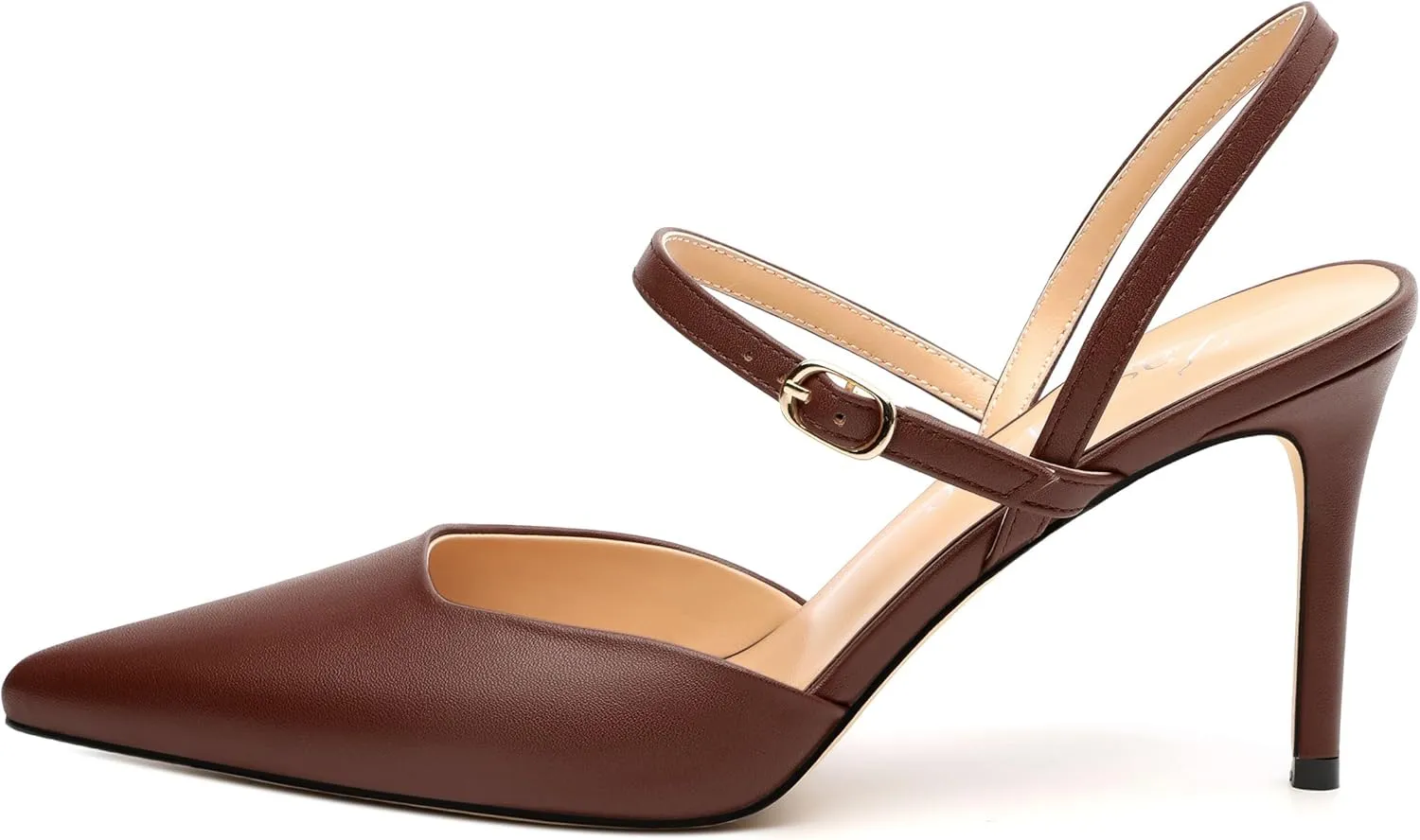 Slingback Pumps for Women, Pointed Toe Stiletto High Heels Ankle Strap Buckle Heeled Sandals Party Dress Shoes 3.35 Inch