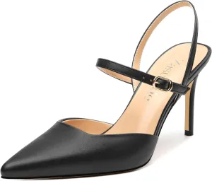 Slingback Pumps for Women, Pointed Toe Stiletto High Heels Ankle Strap Buckle Heeled Sandals Party Dress Shoes 3.35 Inch