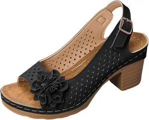 SuanlaTDS Women's Chunky Block Heels Sandals 2025 Dressy Hollow Out Open Toe Buckle Strap Slingback Slip-on Platform Summer Wedding Party Dress Comfortable Daily Wear Block Heeled Sandal