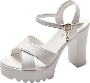 SuanlaTDS Women's High Heel Sandals Platform 2025 Crisscross Open Toe Buckle Ankle Strap Chunky Block Heels Dressy Summer Elegant Daily Wear Slingback Heeled Sandal for Outdoor Wedding Party