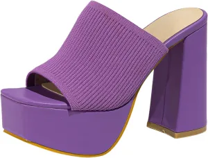 SuanlaTDS Womens Platform Chunky Heel Sandals Slip-on High Block Heels Mules Party Summer Beach Dress Shoes Square Open Toe Backless Slide Slippers 2025 Dressy Sexy Wedding Heeled Slides Sandal