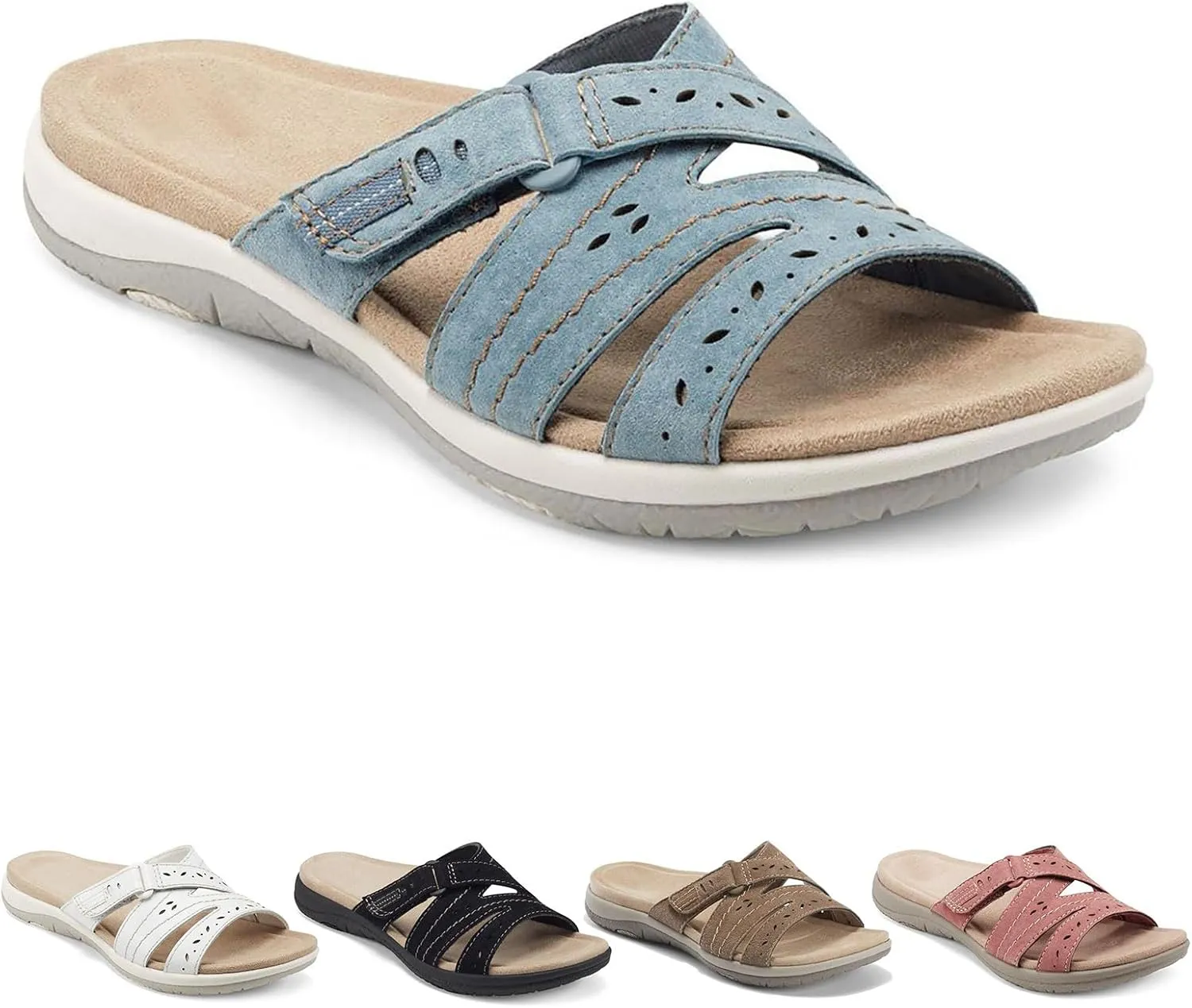 Summer Beach Orthopedic Sandals Soft Leather Comfort Walking with Non Slip On Casual Sandals Hollow Out Lightweight Resistant Everyday Slippers