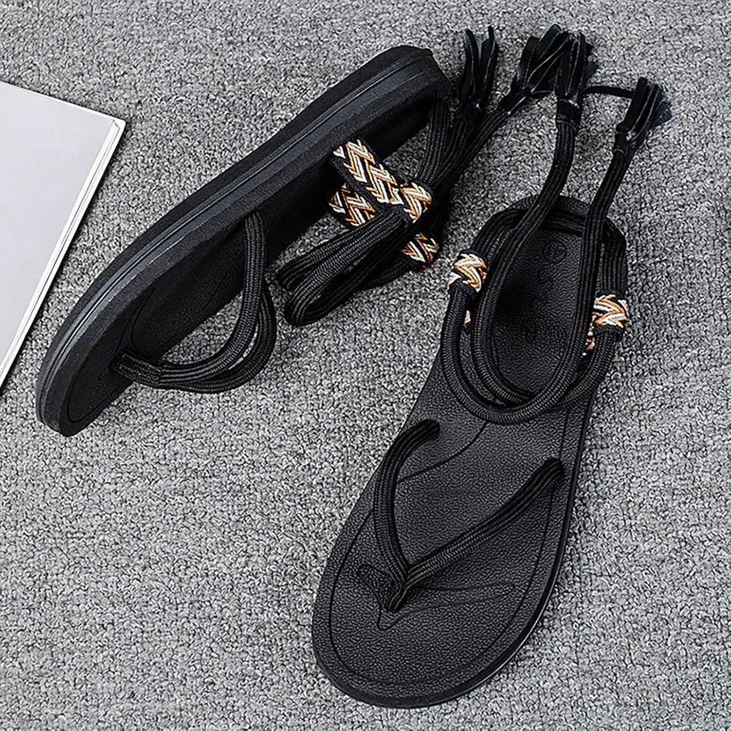 Summer Couple Women's Fashion Outwear Rope Printed Herringbone Sandals Women Flat Sandals