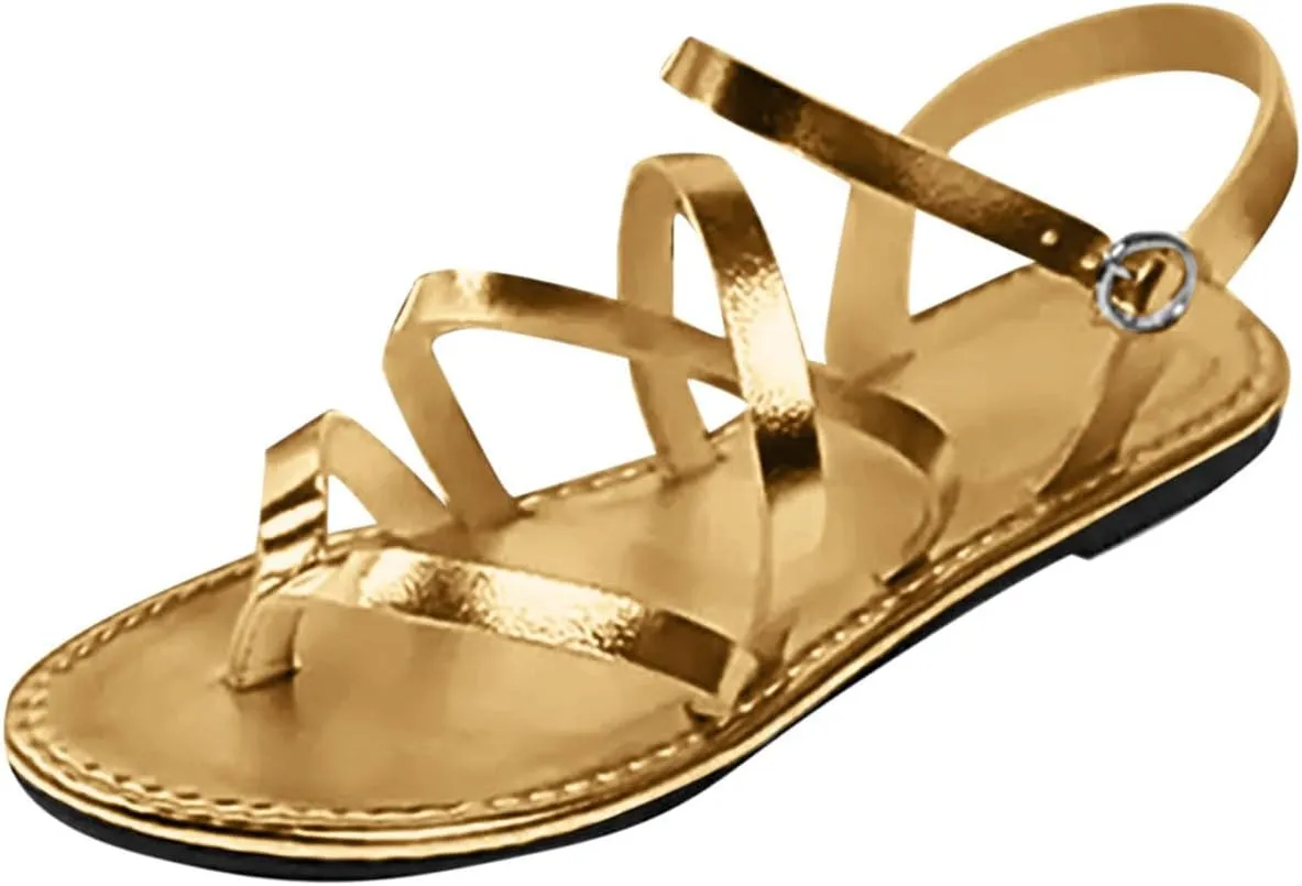 Summer Essentials Womens Strappy Flat Sandals Comfort Flat Casual Beach Fisherman Thong Sandals Classy Walking Shoes