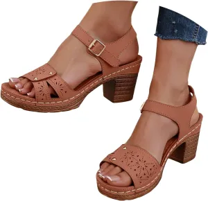 Summer Sandals For Women 2025,Women's Chunky Block Mid Heels Low Open Toe Ankle Strap Classic Platform Heel Slip On Womens Dress Straps Comfortable Sandal Adjustable Walking Shoes for Daily Wear