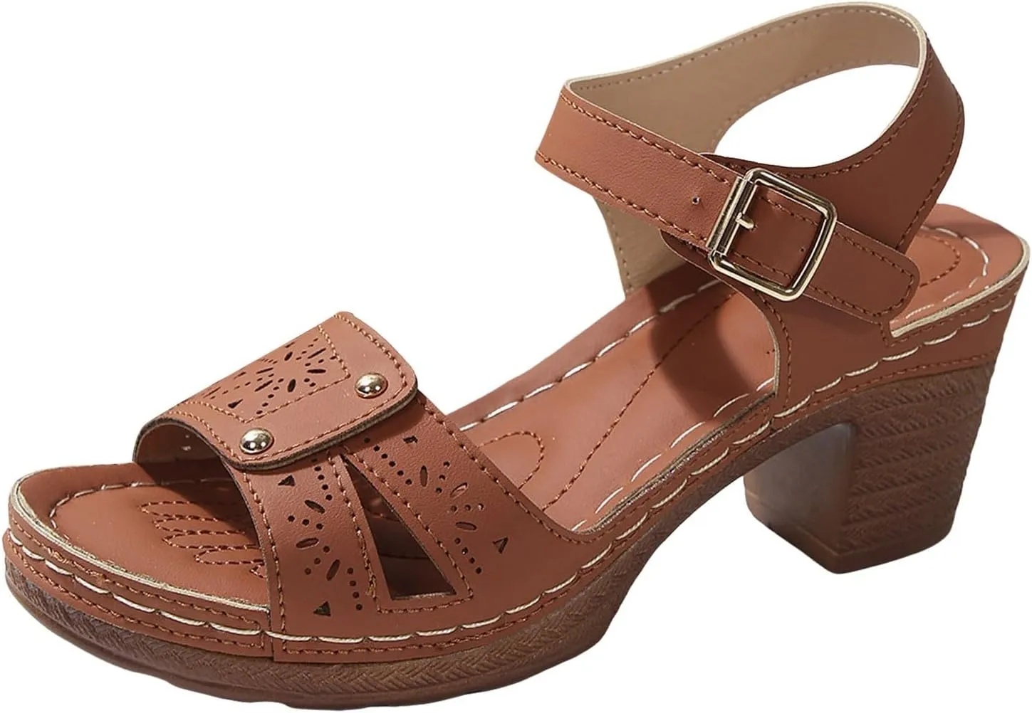 Summer Sandals For Women 2025,Women's Chunky Block Mid Heels Low Open Toe Ankle Strap Classic Platform Heel Slip On Womens Dress Straps Comfortable Sandal Adjustable Walking Shoes for Daily Wear