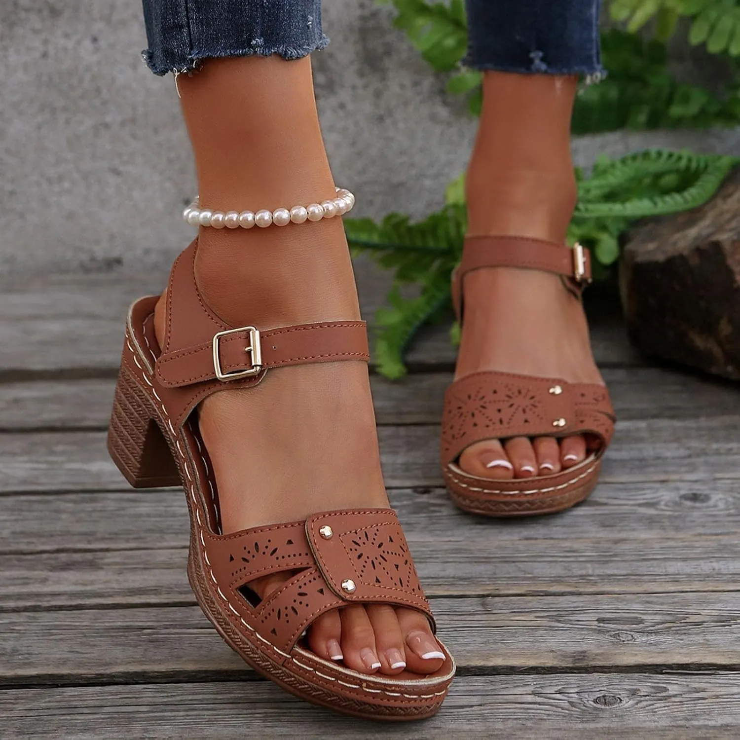 Summer Sandals For Women 2025,Women's Chunky Block Mid Heels Low Open Toe Ankle Strap Classic Platform Heel Slip On Womens Dress Straps Comfortable Sandal Adjustable Walking Shoes for Daily Wear