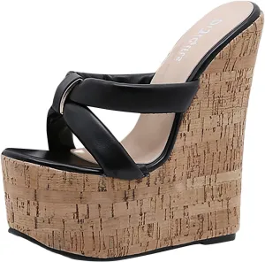 Summer Sandals for Women Simple And Versatile High Heeled Thick Soled Sandals Platform Slippers Wedges with Strap