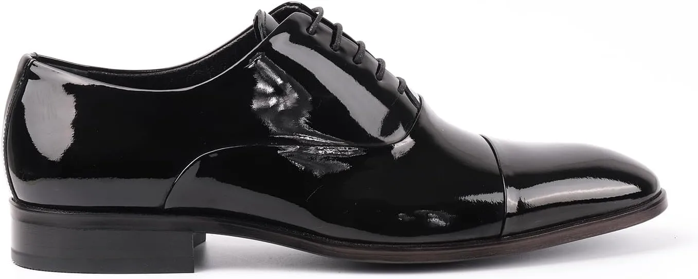 VELLAPAIS Scotland Cap Toe Patent Leather Oxford Dress Shoes