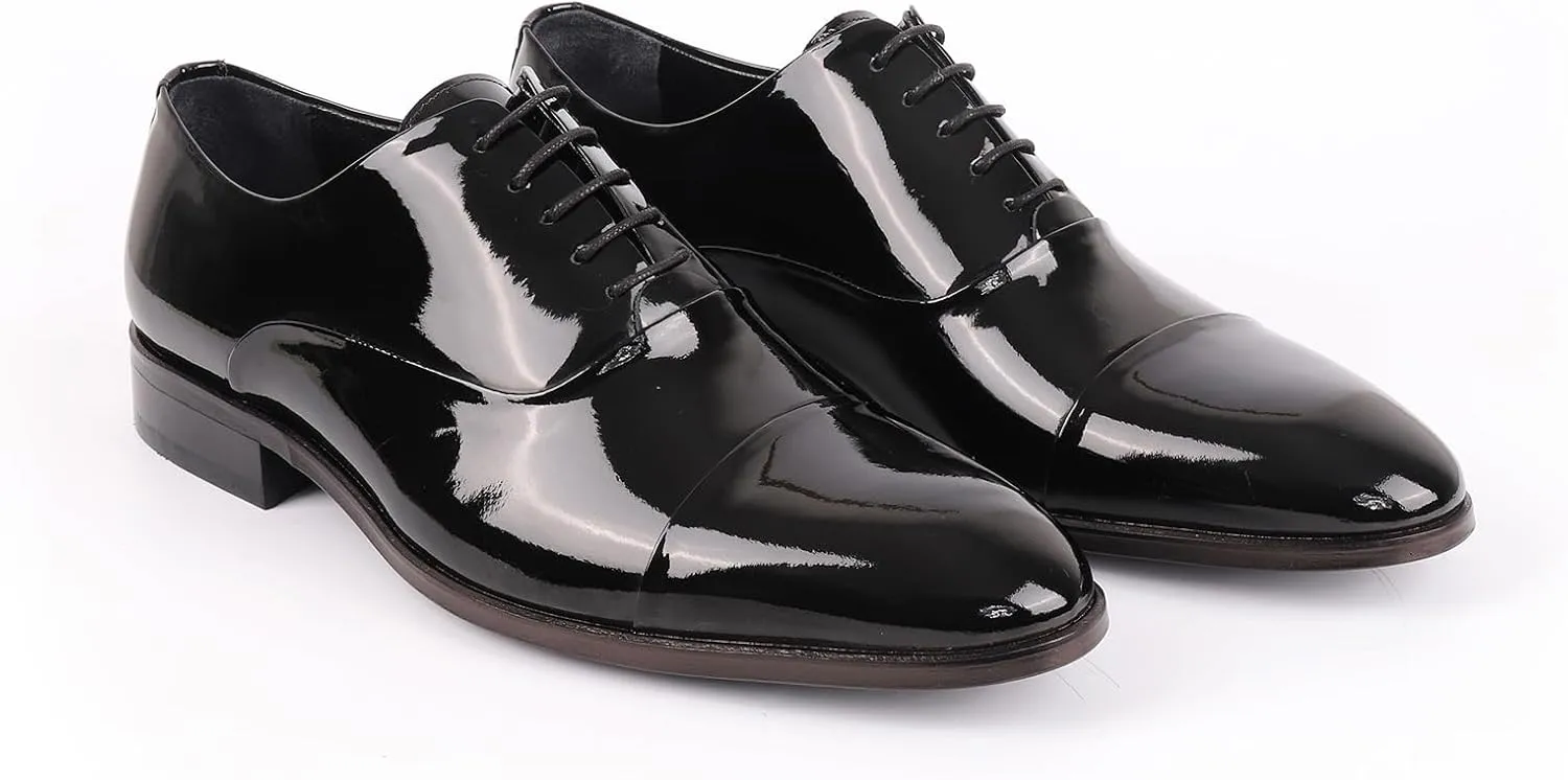 VELLAPAIS Scotland Cap Toe Patent Leather Oxford Dress Shoes