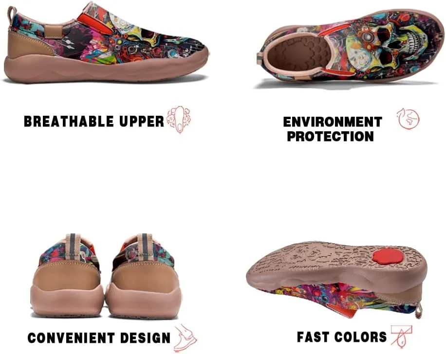 Walking Casual Loafers for Men Slip Ons Leather Shoes Lightweight Comfortable Art Painted Travel Sneaker