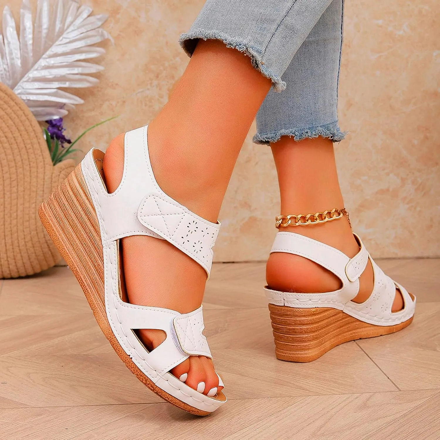 Woman Open Toe Dressy Platform Sandals Casual Buckle Ankle Strap Heels Summer Beach Mid Wedge Sandales Pour Femmes