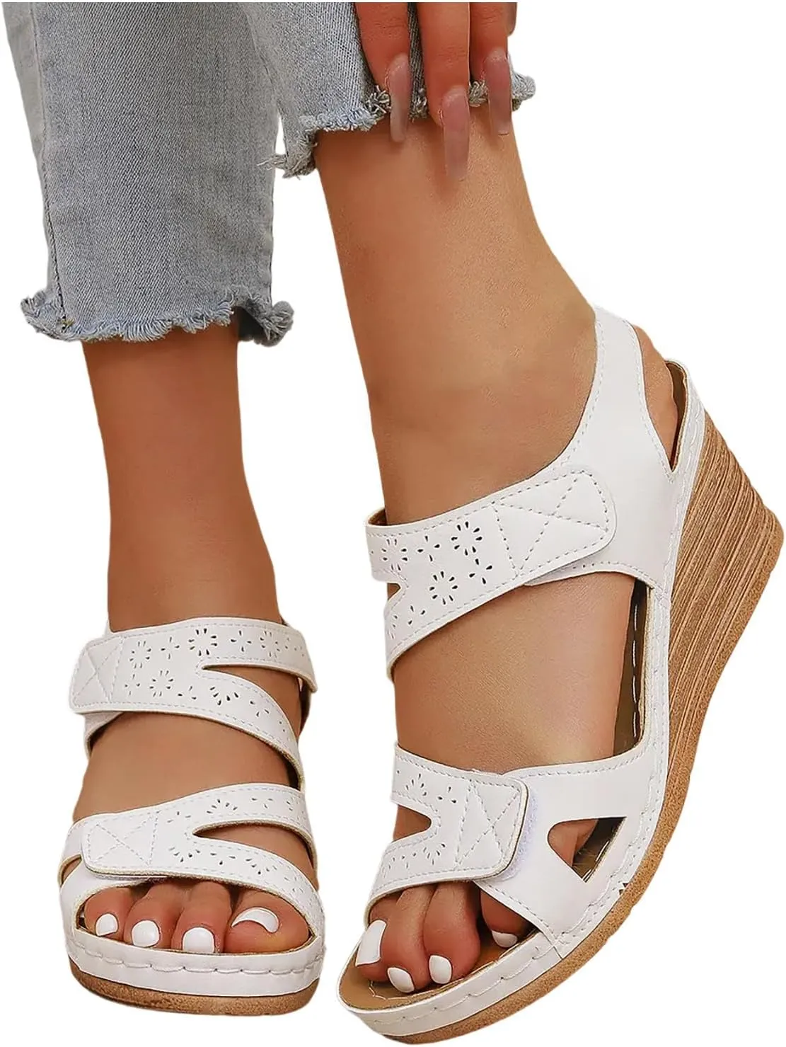 Woman Open Toe Dressy Platform Sandals Casual Buckle Ankle Strap Heels Summer Beach Mid Wedge Sandales Pour Femmes