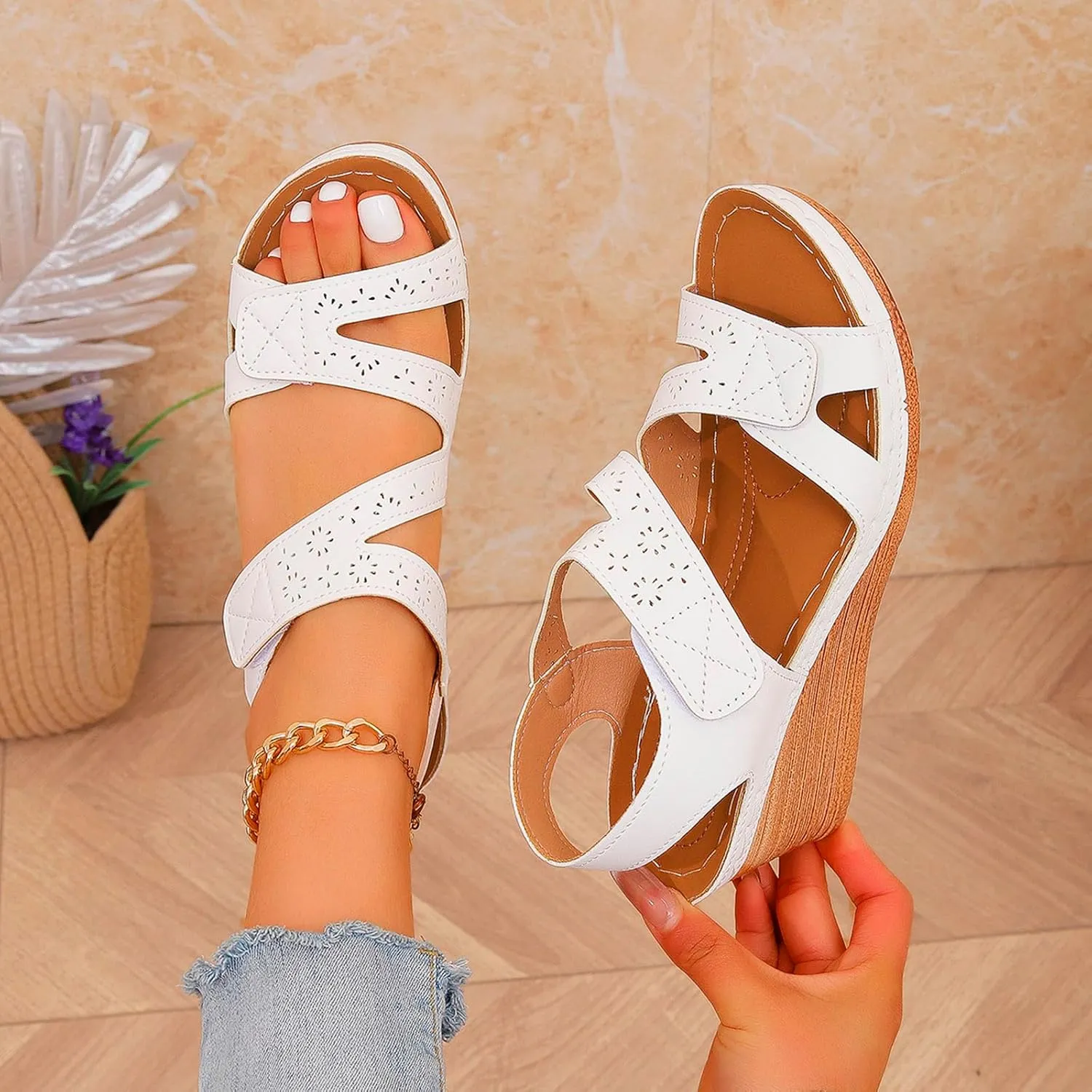 Woman Open Toe Dressy Platform Sandals Casual Buckle Ankle Strap Heels Summer Beach Mid Wedge Sandales Pour Femmes