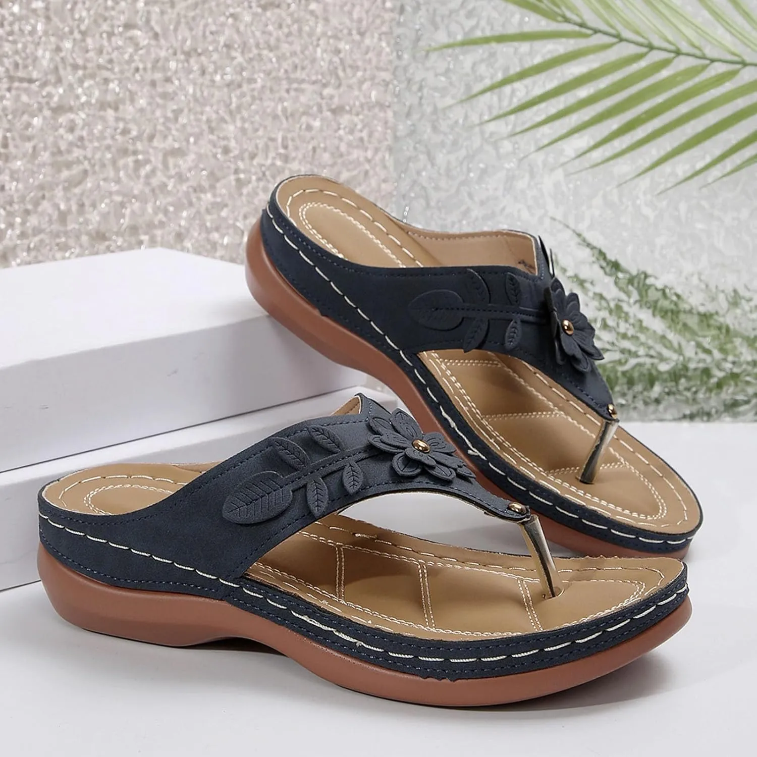 Women Arch Support Sandals Orthopedic Platform Wedge Sandals 2025 Summer Bohemian Slip On Flip Flop Beach Travel Shoes
