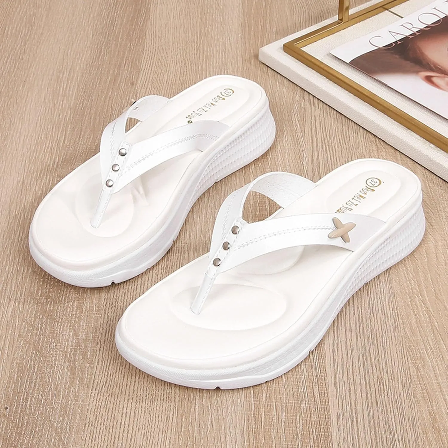 Women Shoes Comfortable Thick Sole Wedge Flip Flops Fashionable Outdoor Beach Flip Flop Sandals for Women Rubber