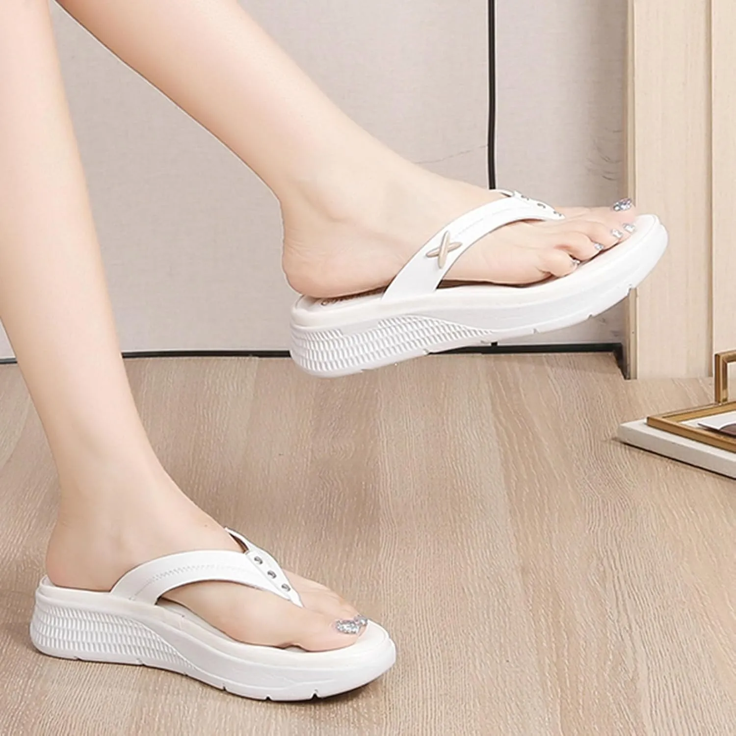 Women Shoes Comfortable Thick Sole Wedge Flip Flops Fashionable Outdoor Beach Flip Flop Sandals for Women Rubber