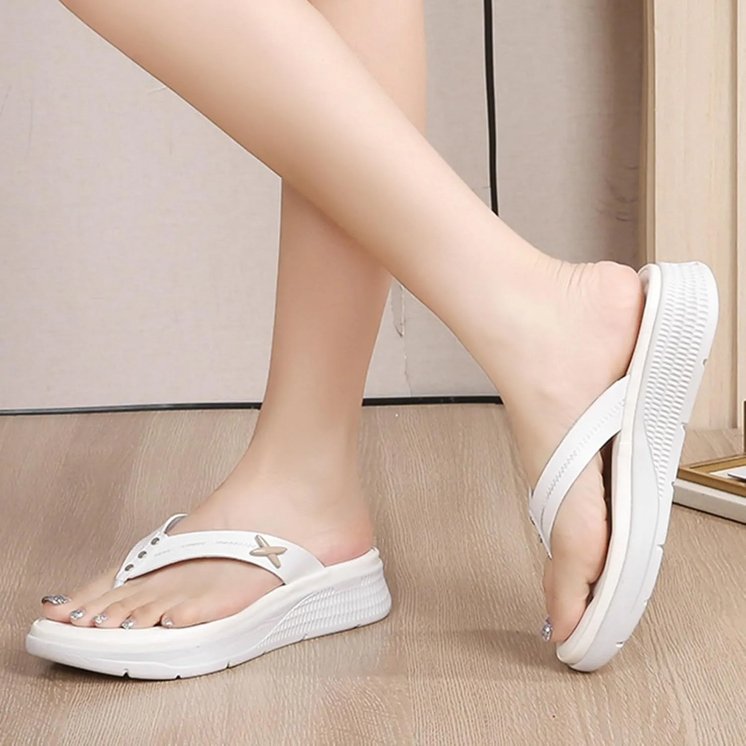 Women Shoes Comfortable Thick Sole Wedge Flip Flops Fashionable Outdoor Beach Flip Flop Sandals for Women Rubber