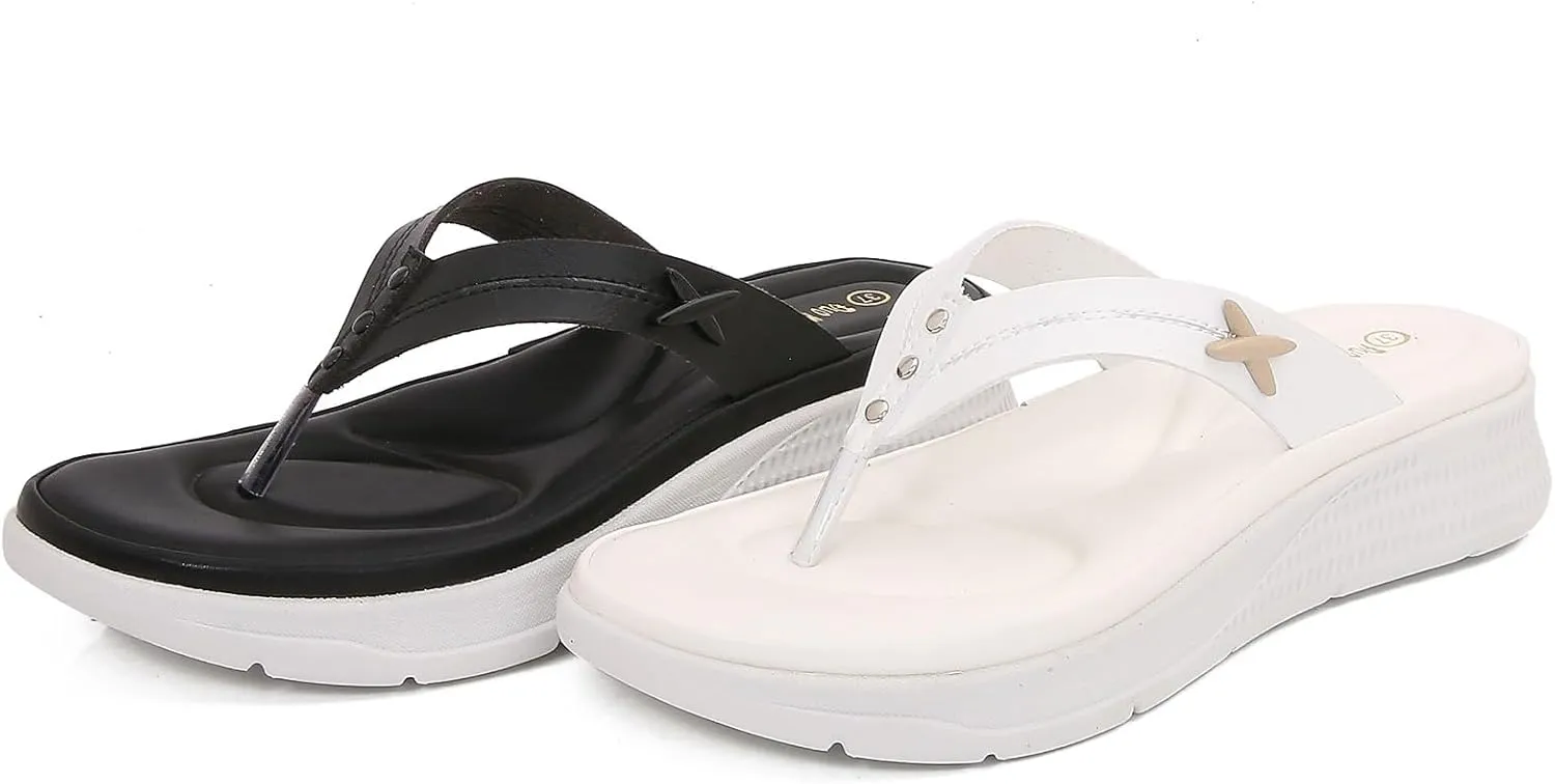 Women Shoes Comfortable Thick Sole Wedge Flip Flops Fashionable Outdoor Beach Flip Flop Sandals for Women Rubber