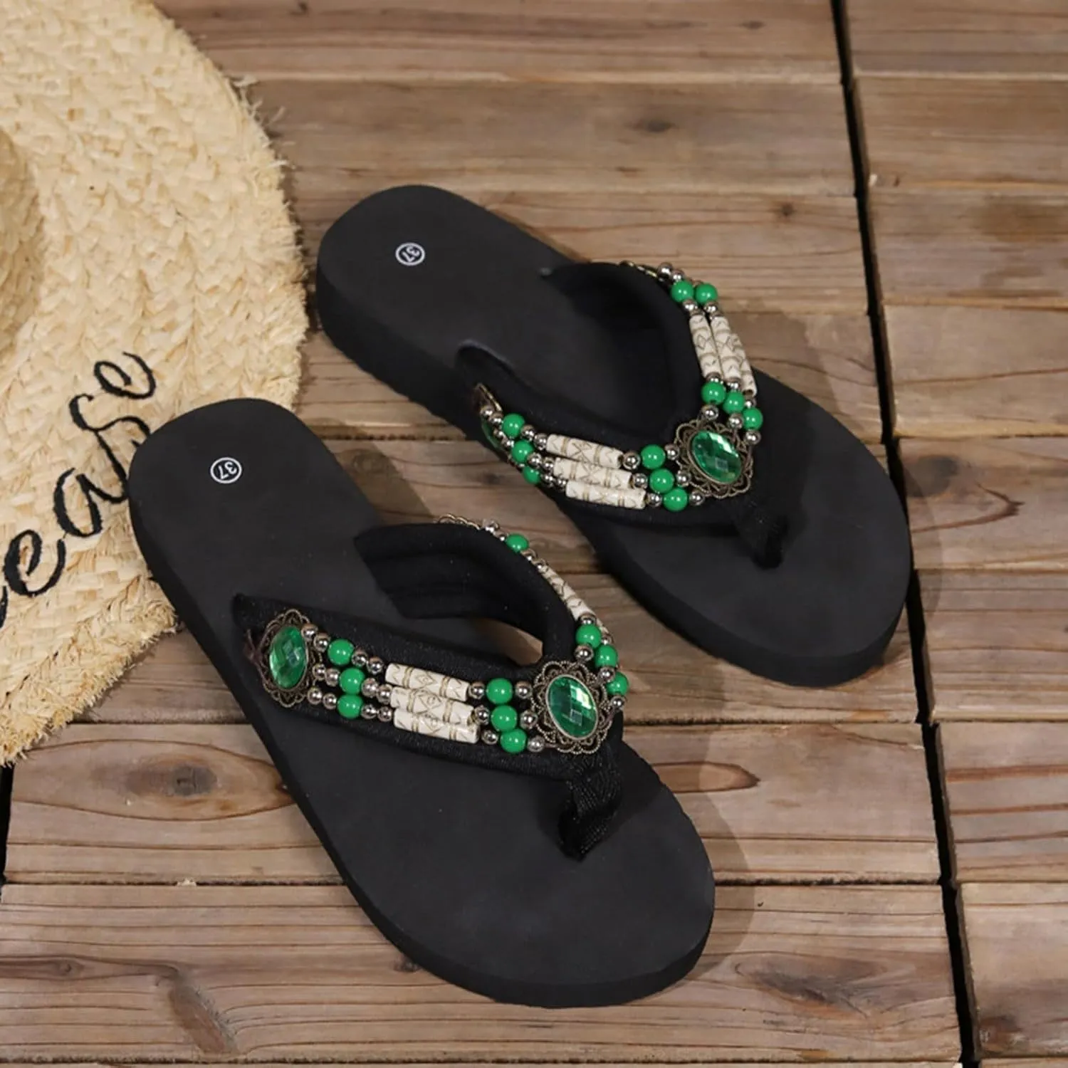 Women Slippers & Sandals Women Shoes Wedge Flip Flop Sandals Fashion Beads Outdoor Beach Flip Flops Women's