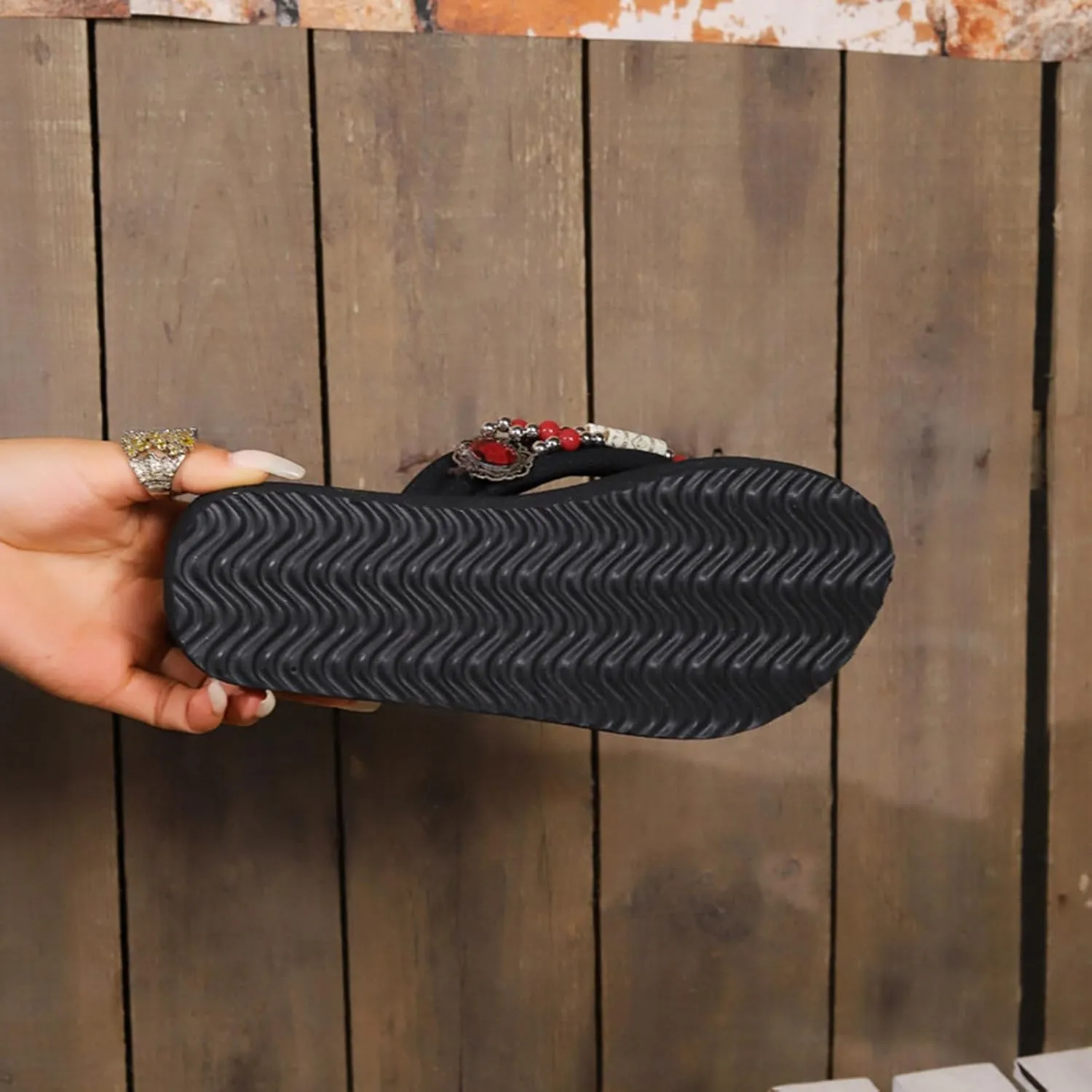 Women Slippers & Sandals Women Shoes Wedge Flip Flop Sandals Fashion Beads Outdoor Beach Flip Flops Women's