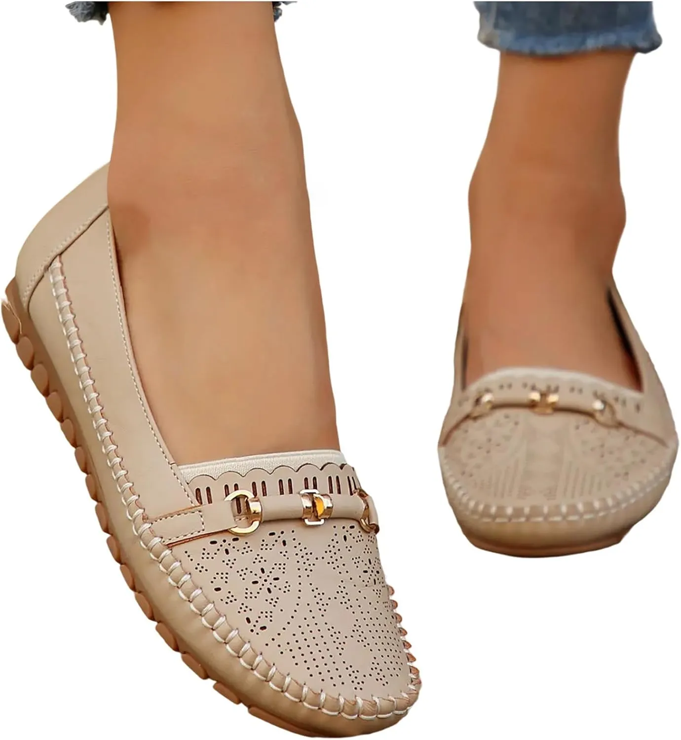 Womens Ballet Flat Handmade Floral Hollow Round Toe Dress Shoes Casual Slip On Rope Loafer Flowers PU Leather Flats