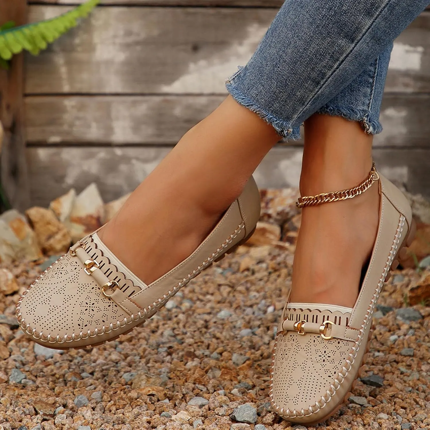Womens Ballet Flat Handmade Floral Hollow Round Toe Dress Shoes Casual Slip On Rope Loafer Flowers PU Leather Flats