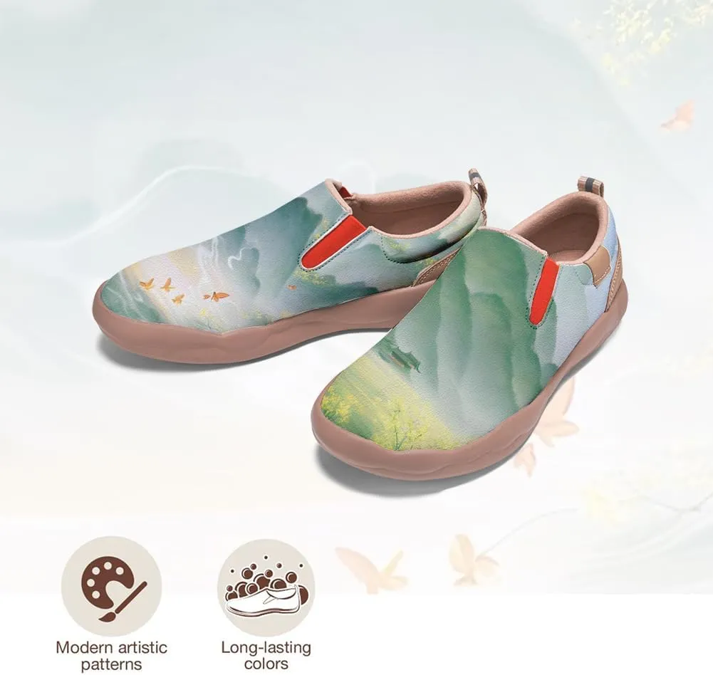 Women's Casual Loafers Landscape Painting Art Sneaker Lightweight Leather Slip-On Ladies Travel Shoes