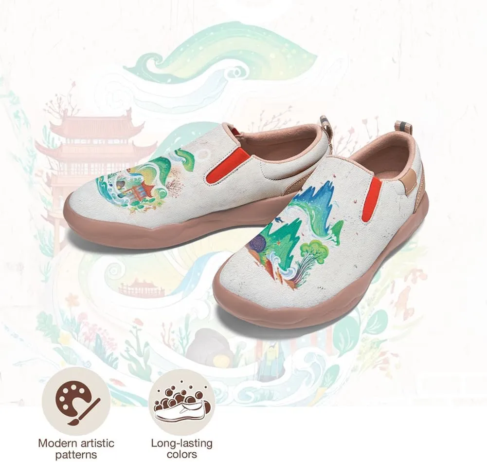 Women's Casual Loafers Landscape Painting Art Sneaker Lightweight Leather Slip-On Ladies Travel Shoes