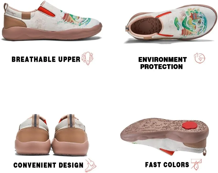 Women's Casual Loafers Landscape Painting Art Sneaker Lightweight Leather Slip-On Ladies Travel Shoes