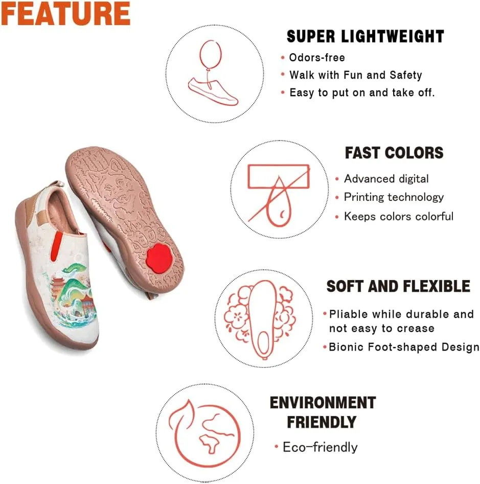 Women's Casual Loafers Landscape Painting Art Sneaker Lightweight Leather Slip-On Ladies Travel Shoes