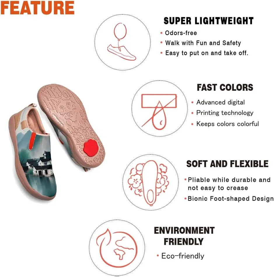 Women's Casual Loafers Landscape Painting Art Sneaker Lightweight Leather Slip-On Ladies Travel Shoes