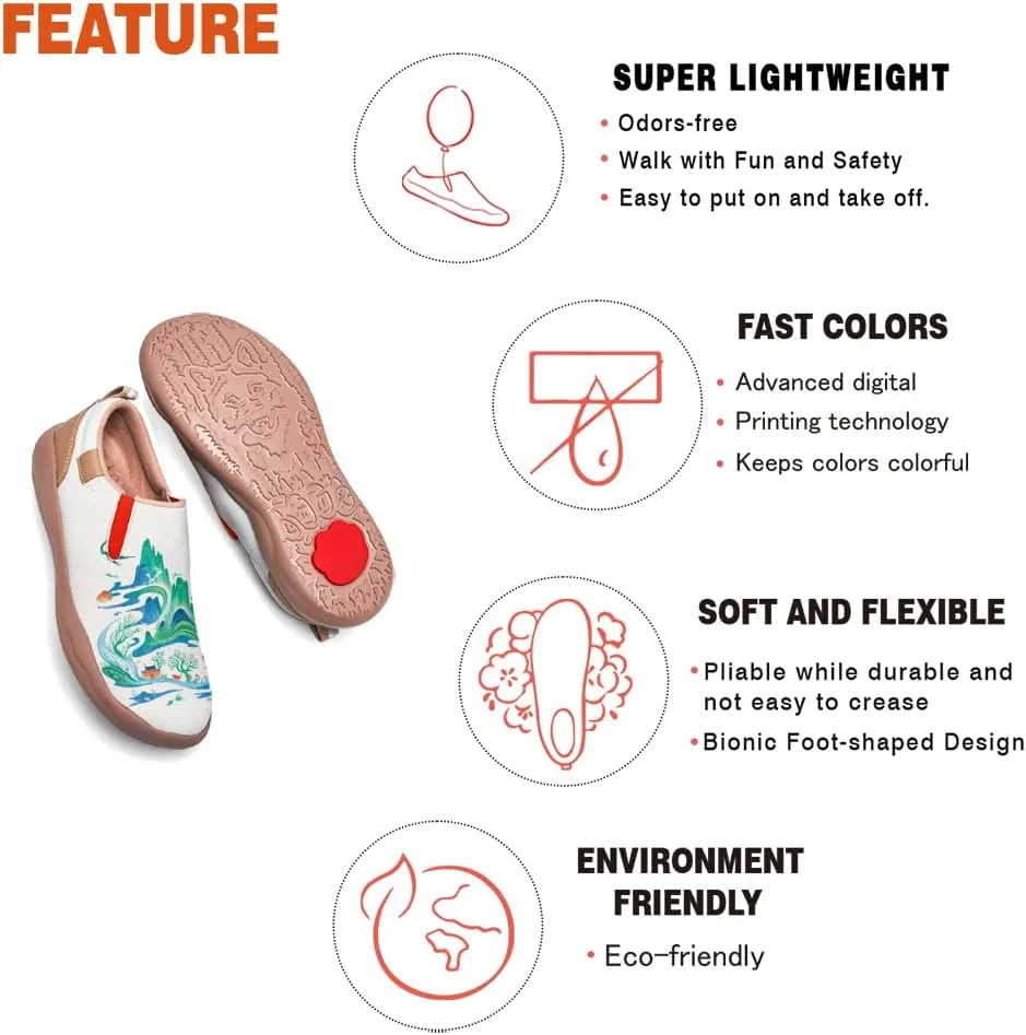 Women's Casual Loafers Landscape Painting Art Sneaker Lightweight Leather Slip-On Ladies Travel Shoes