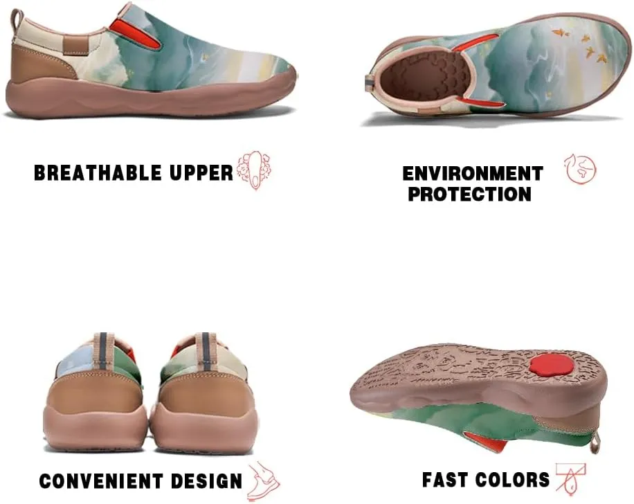 Women's Casual Loafers Landscape Painting Art Sneaker Lightweight Leather Slip-On Ladies Travel Shoes