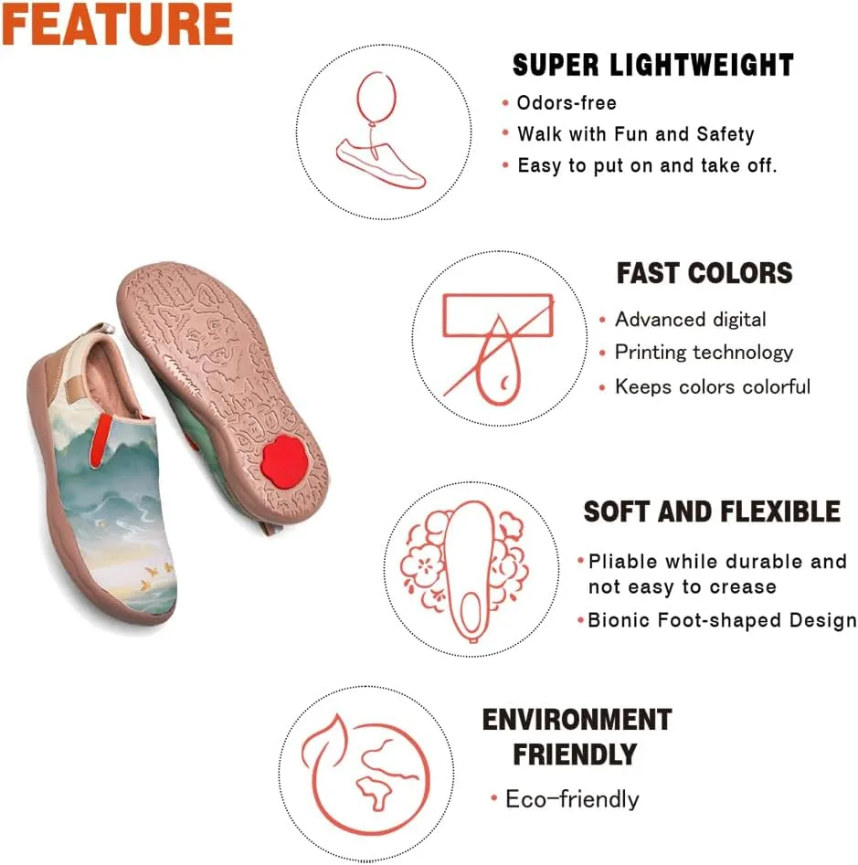 Women's Casual Loafers Landscape Painting Art Sneaker Lightweight Leather Slip-On Ladies Travel Shoes