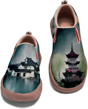 Women's Casual Loafers Landscape Painting Art Sneaker Lightweight Leather Slip-On Ladies Travel Shoes